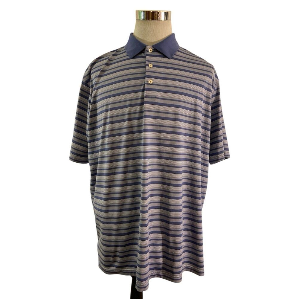 Peter Millar Summer Comfort Polo Golf Shirt Men’s 2XL Blue Striped *READ*